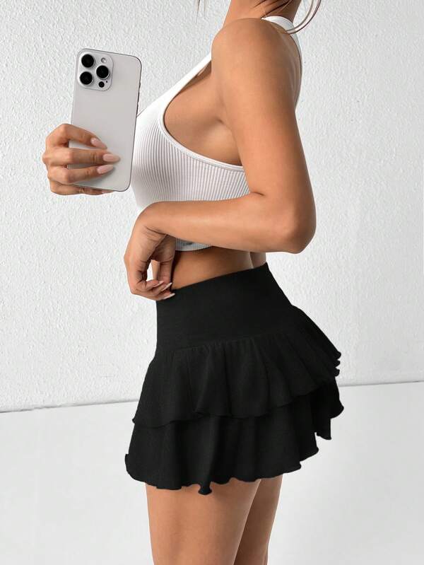 SHEIN PETITE Gonna a pieghe a vita bassa da donna, di colore grigio con motivi floreali leggeri
