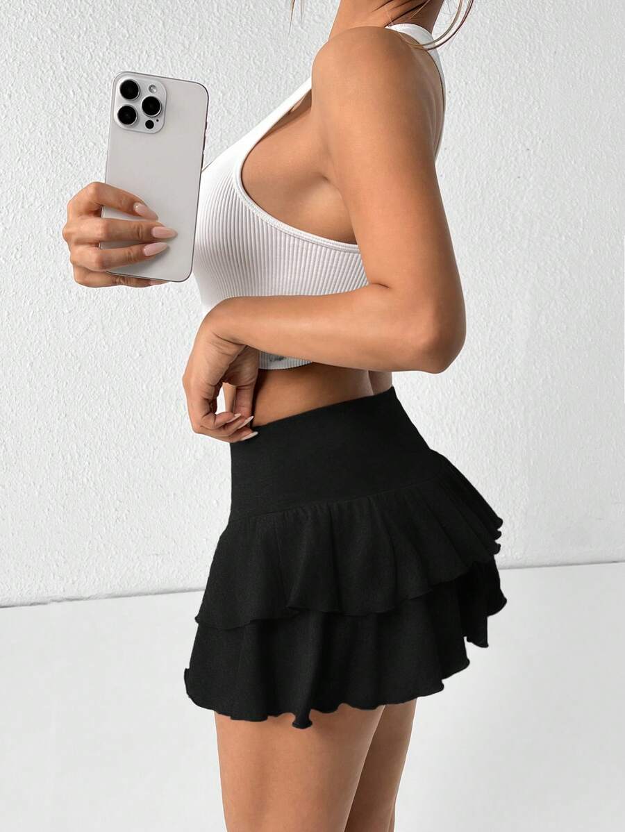 SHEIN PETITE Váy xếp ly hoa màu xám nhạt cạp thấp cho nữ - màu đen - Xem 1