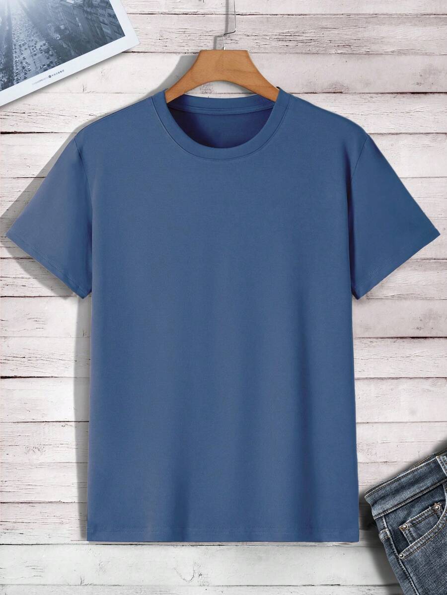 Manfinity Dauomo Tops Nam màu trơn Cơ bản - Màu xanh bụi bặm - Xem 1
