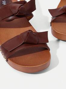 Styleloop Women's Round Toe Slip-On High Heel Sandals, Outdoor/Commute PU Thick Heel Brown Shoes - Rust Brown - View 4