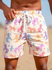 Manfinity Swimmode Men's Casual Zebra Print Beach Shorts Men Swim Trunks Men Swim Trunks - Beige - View 1