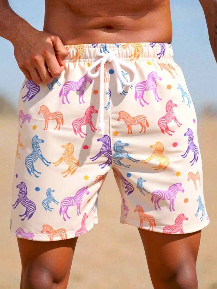 Manfinity Swimmode Men's Casual Zebra Print Beach Shorts Men Swim Trunks Men Swim Trunks - Beige - View 1