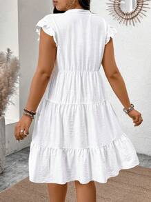 SHEIN Clasi Plus Size V-Neck Floral Embroidered Ruffle Hem A-Line Dress, Boho Vacation Dress, For Summer