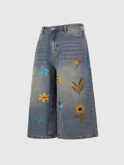 Street Life Pantalones vaqueros informales de corte holgado con bolsillo bordado para hombre