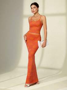 SHEIN Tall Women's Resort Floral Print Cropped Slim Fit Camisole