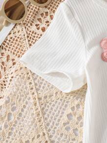 2pcs/Set Young Girls Stylish Colorful Floral Round Neck Short Sleeve T-Shirt And Shorts Set, Spring/Summer - Green - View 8