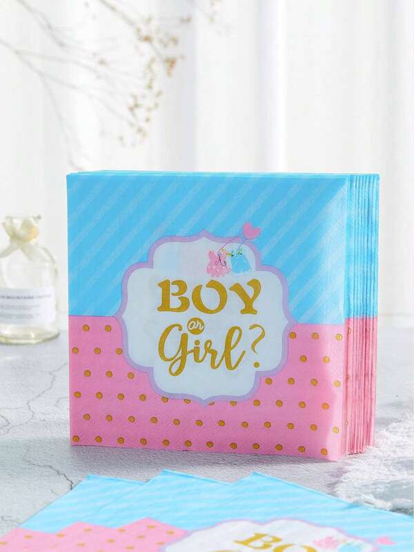 SHEIN 25pcs/Set Gender Reveal Disposable Napkins, 6.5*6.5 Inches 2 Layers, Disposable Pink And Blue Gender Reveal Party Supplies Tableware Decoration Party Napkins,Christmas Mother's Day Graduation