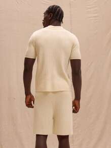 Musero Knit Fitted Ribbed Embroidered Polo Shirt Spring, Summer, Holiday - Apricot - View 3