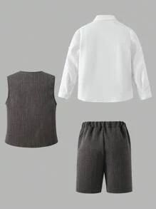 3pcs Set: Gentleman's Casual Vest, Shirt And Shorts Outfit For Tween Boy Suitable For Spring/Summer Formal Occasions, Birthday Party