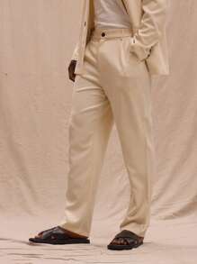 Musero Woven Straight Leg Trousers Spring, Summer, Streetstyle - Beige - View 3