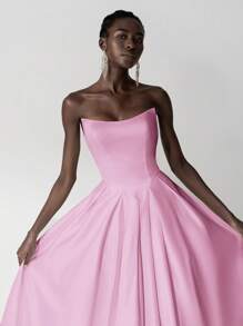 Elitara 女士优雅浪漫缎面露肩长裙，带褶饰面板，可调节后系带，工艺精湛，适合派对、正式活动、约会之夜、礼服、晚会、婚礼宾客