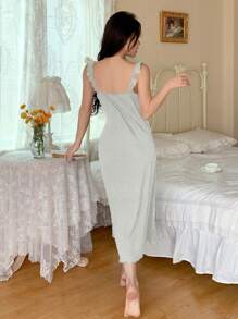 Women's Casual Solid Ruffled Trim Sleeveless Loungewear Dress