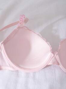 Dream Adore Sujetador con aros y relleno 3/4 de taza color rosa con decoración de bordados, que levanta y recoge, lencería de señora linda y elegante, estilo kawaii