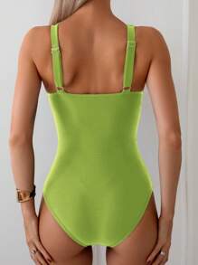 Swim Basics 1pc Women's Solid Color Cross Wrap One-Piece Swimsuit, Suitable For Summer Beach - Green - View 2
