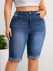 SHEIN Essnce Große Größen Farbverlauf Jeans Shorts mit Taschen, lässiger Sommerstil