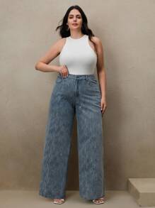 Anewsta Vaqueros casuales sueltos y con vuelos para mujer talla grande, con decoración de lentejuelas - Azul - Ver 4