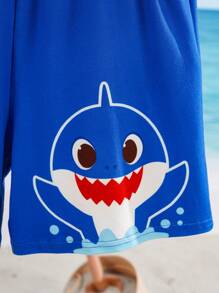 BABY SHARK X SHEIN Tween Boy Cartoon Shark Print Loose Blue Casual Shorts - Blue - View 7