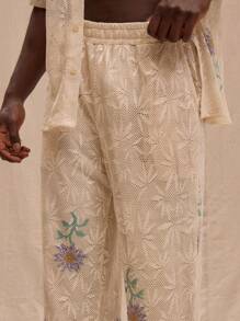 Musero Men Lace Floral All Over Design Straight Leg Pants Only Spring Summer - Apricot - View 5