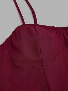 Sweetra Solid Color Camisole Waist Flattering Mini Dress - Burgundy - View 5
