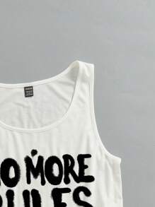 Attitoon Women Casual Oversized U-Neck Sleeveless Cropped Tank Top, Loose Fit, "No More Rules" Print, Suitable For Summer Back To School - White - View 7