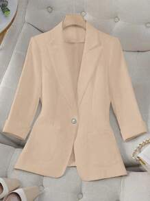 EMERY ROSE Blazer de traje de color liso informal, para primavera/verano - Albaricoque - Ver 6
