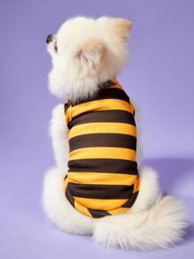 PETSIN 2 pezzi Pettorina unisex per animali domestici cane e gatto, a righe gialle con stampa simpatica cartone animato ape, comoda e traspirante
