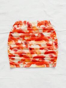 Soleia تنورة جسم ضيقة قصيرة محبوكة بطبعة مجردة باللون الأحمر مربوطة بربطة للحفلات النسائية