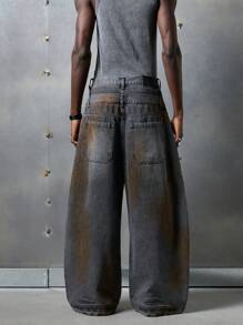 NEON BLANC Jeans de mezclilla con doble cintura tejida, moda callejera informal para hombres