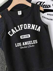 Conjunto de 3 regatas sem mangas com impressão do texto clássico casual de cidade jovem, Nova York, Los Angeles, Brooklyn, adequado para o verão