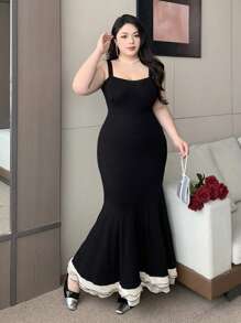 Dazy Plus Plus Size Women Color Block Wrap Front Bow Decor Cami Dress Women Dresses Birthday,Formal Women Dresses - Black - View 5