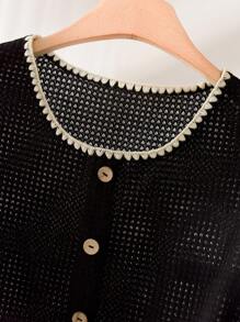 CosyJoli Plus Size Leisure & Vacation Waffle Texture Colorblock Sleeveless T-Shirt And Shorts Set,Vacation Outfits Woman - Black - View 4