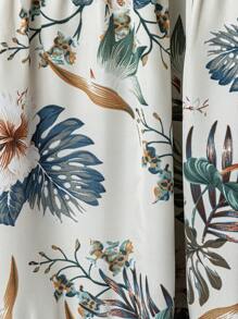 SHEIN Unity Plus Size Women Ditsy Floral Flare Skirt, Suitable For Summer Vacation - Green - View 4