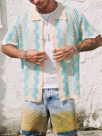 Street Life Men Color Block Knit Top, Minimalist & Stylish, Suitable For Summer Vacation