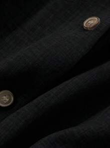 DAZY Casual Western Style Beach Vacation Solid Color Denim Effect Linen Loose Set, Spring, Women Two Pieces Sets Fall/Winter Lounge Sets For Women - Black - View 3