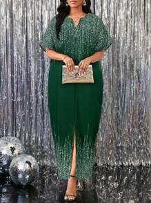 SHEIN Lady 春夏秋冬优雅办公室派对新年女士连衣裙 - 墨綠色 - 查看 6