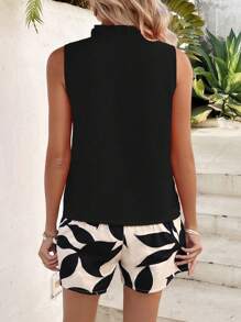 Breezaya 纯色印花无袖上衣搭配印花短裤春夏套装 - 彩色 - 查看 2