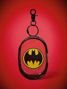 BATMAN X SHEIN Portable Bat Pattern Mini Transparent Zipper Pouch, Multifunctional Travel Organizer For Cables, Cosmetics, Keys & Accessories, Compact Keychain Storage Bag For Women, Girls, Office, School & Outdoor Essentials - Black - View 1