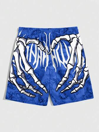 Goth Shorts décontractés pour hommes avec cordon de serrage à la taille et imprimé crâne