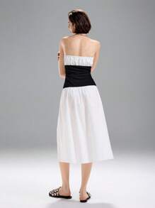 LYSMO Women's Color Block Woven Knit Spliced Slit Dress - Spring/Summer 2025 New Arrival