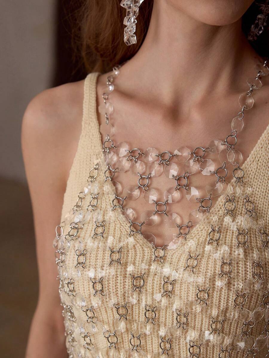 MOTF PREMIUM SHEER RING CHAIN DETAIL COVER UP TOP - Khaki - View 2