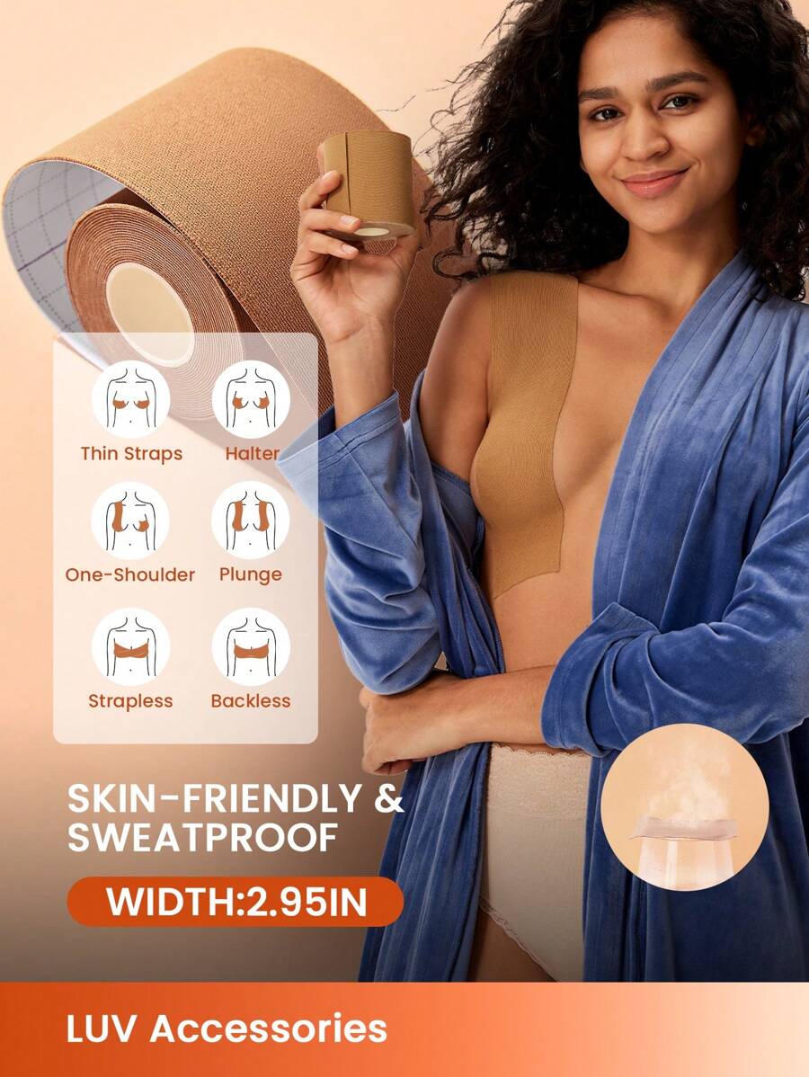 LUVLETTE Băng dán nâng ngực vô hình - Băng dính rộng 3 inch, thân thiện với da, dùng để nâng và tạo dáng ngực cho áo ngực cưới.