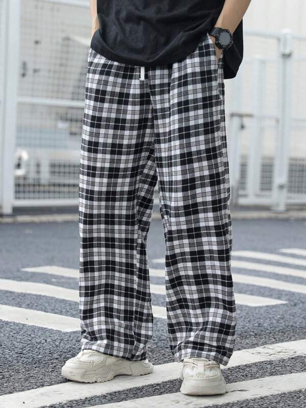 SHEIN Teen Boys Casual Plaid Pants, Suitable For Streetwear, Punk, Rock, College, Daily Wear, Party, Music Festival, Spring/Summer