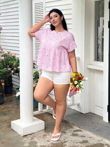 SHEIN EZwear 大码女式夏季休闲条纹蝴蝶结印花衬衫
