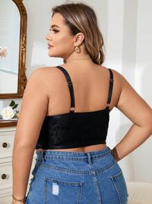 SHEIN 1pc Plus Size Lace Patchwork Wireless Bra - Black - View 3