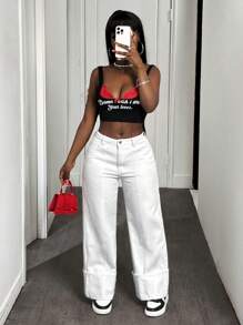 SHEIN Slayr 女式宽松口袋休闲百搭直筒牛仔裤 - 白色 - 查看 4