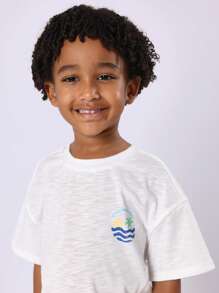 SUMWON Camiseta de playa de vacaciones de verano con estampado de olas y palmeras, corte holgado y relajado, casual, para jóvenes, skate, surf, streetwear