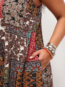 SHEIN VCAY Plus Size Patchwork Printed Camisole Dress, Casual & Vacation Style - Multicolor - View 5