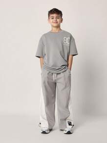 SUMWON Youth Athletic Track Pants Performance Sport Bottoms Side Panel Design Drawstring Waist Double Pull Cord Cinch Ankle Fall Winter Training Wear