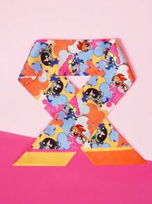 THE POWERPUFF GIRLS X SHEIN Cartoon Blossom, Bubbles, Buttercup Pattern Personalized Long Scarf - Yellow - View 2