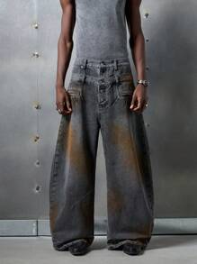 NEON BLANC Jeans de mezclilla con doble cintura tejida, moda callejera informal para hombres